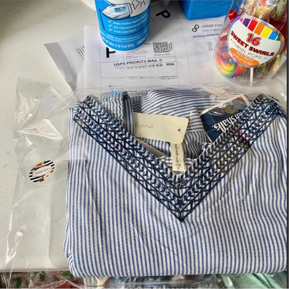 Japna Romper, Blue Stripe, Contrasting Embroidery, M, NWT - Picture 9 of 9